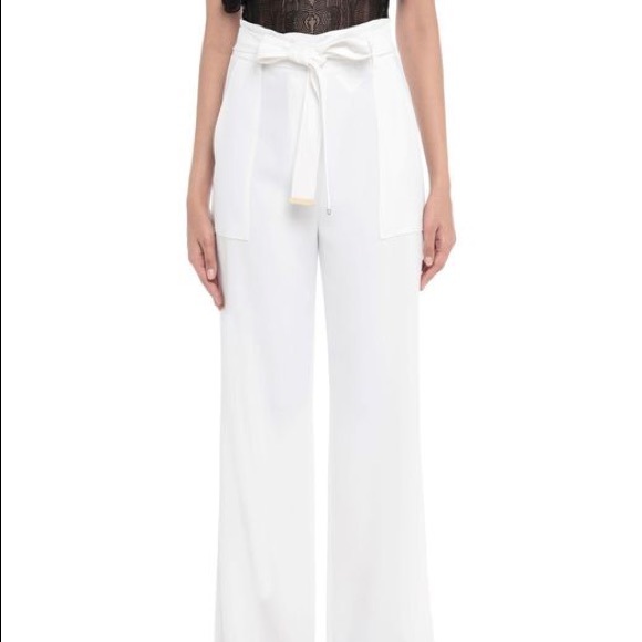 $250 NWT MARCIANO WHITE HIGH WAISTED WIDE LEG BELTED PANTS M / IT 42 - Picture 4 of 8